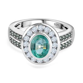 Smaragd und Moissanit Ring, ca. 1,91 ct