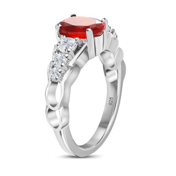 Mexikanischer Kirschfeuer-Opal und Zirkon Ring 925 Silber Platin-&Uuml;berzug image number 5