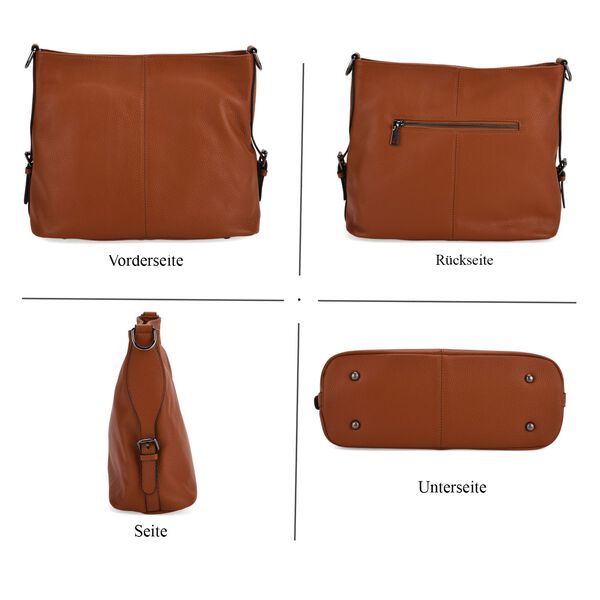 100% Echtleder-Crossbody-Tasche mit 3 Tragevarianten, 32x12x25 cm, Cognac image number 5