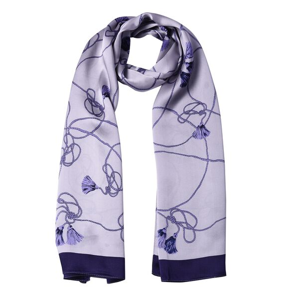 LA MAREY: Bedruckter Schal aus 100% Maulbeerseide, in Geschenkbox, 55x170 cm, Grau-Blau image number 3