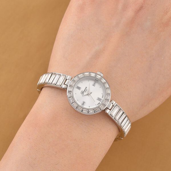 GENOA Time V2, Weiß diamantfarbene Zirkonia, Kristalluhr, japanisches Uhrwerk, 316L Edelstahl, Weiß image number 2