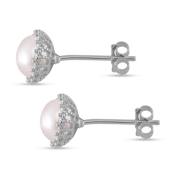 Wei&szlig;e S&uuml;&szlig;wasserzucht Perle Ohrringe 925 Silber rhodiniert image number 4