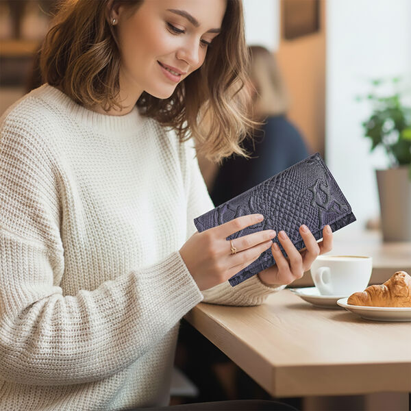 "RfidProtected 100% Python Embossed Genuine Leather Women's Wallet Color : Purple Size:7.25x4 INCH " image number 3