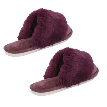 PREMIUM KOLLEKTION: Luxus Kunstfell Hausschuhe mit gepolsterter Sohle, Gr&ouml;&szlig;e 36-37, Burgunderrot