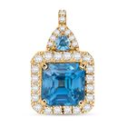 AAA Blauer Zirkon, Weißer Diamant Anhänger 585 Gold ca. 4.33 ct