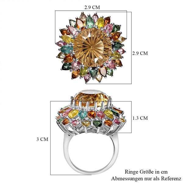 Hanabi Schliff -Citrin und nat&uuml;rlicher Mehrfach-Turmalin Ring- 15,67 ct. image number 7