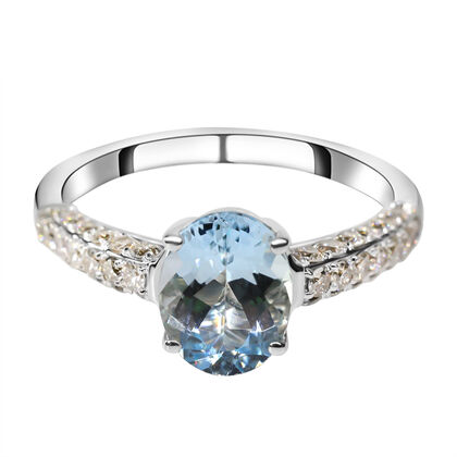 AAA Santa Maria Aquamarin und weißer Diamant-Ring, I1-I2 G-H, 585 Weißgold (Größe 17.00) ca. 2,25 ct