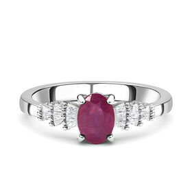 Fissure gefüllt Rubin und Diamant Ring 925 Silber platiniert  ca. 1,41 ct