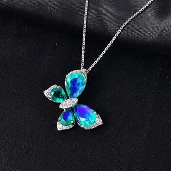 D'Joy Pfau Triplett Quarz und Zirkon Anh&auml;nger mit 50cm Kette - 6,11 ct.