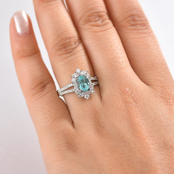 RHAPSODY zertifiziert und gepr&uuml;ft AAAA Paraiba Turmalin und VS-EF Diamant Ring in 950 Platin - 2,64 ct. image number 2