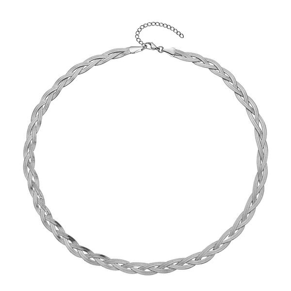 2er Set, Geflochtene Halskette und Armband, Edelstahl silberfarben image number 3