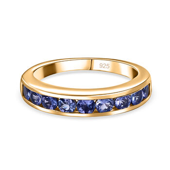 AA Tansanit Band Ring 925 Silber Gelbgold Vermeil (Gr&ouml;&szlig;e 17.00) ca. 0,87 ct