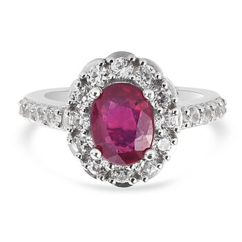 Fissure gef&uuml;llt Rubin und Zirkon Halo Ring 925 Silber platiniert (Gr&ouml;&szlig;e 16.00) ca. 2,65 ct