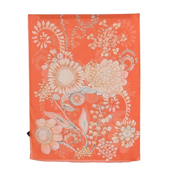  LA MAREY signature 100% silk scarf65*170cmweight:40gcolor: orange based with floral patternsMaterial:100% Mulberry silk image number 6