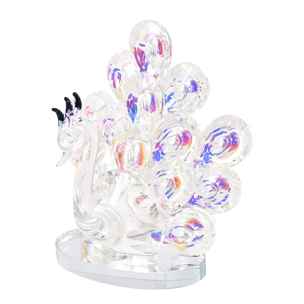 Dekorative Kristallglas Pfaufigur auf ovalem Ständer, Größe 12.5x8x10 cm, Transparent image number 2