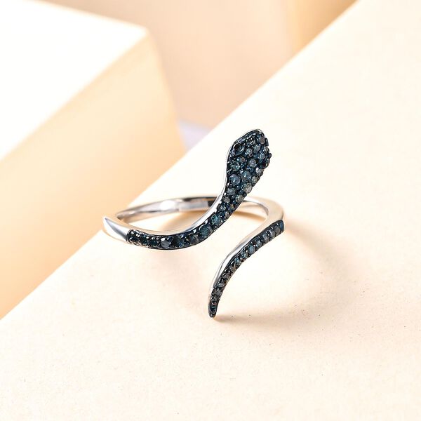Blauer Diamant-Schlange-Ring, 925 Silber platiniert, 0,25 ct. image number 2