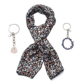 Bedruckter Seidenschal und 2 Edelstein-Schlüsselanhänger Geschenkset