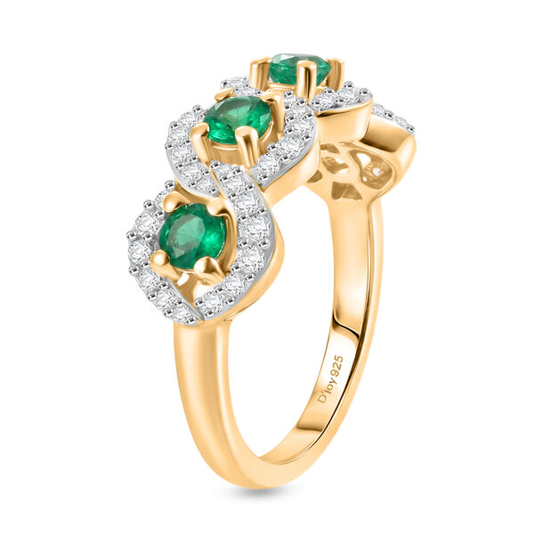 D'Joy Kagem Sambischer Smaragd, Wei&szlig;er Zirkon Ring 925 Silber 750 Gelbgold vermeil (Gr&ouml;&szlig;e 21.00) (10-15 Werktage Lieferzeit) ca. 1.34 ct image number 4
