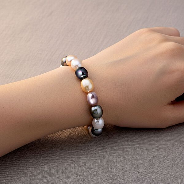 Flexibles mehrfarbiges Oval Muschelkernperle Armband image number 3