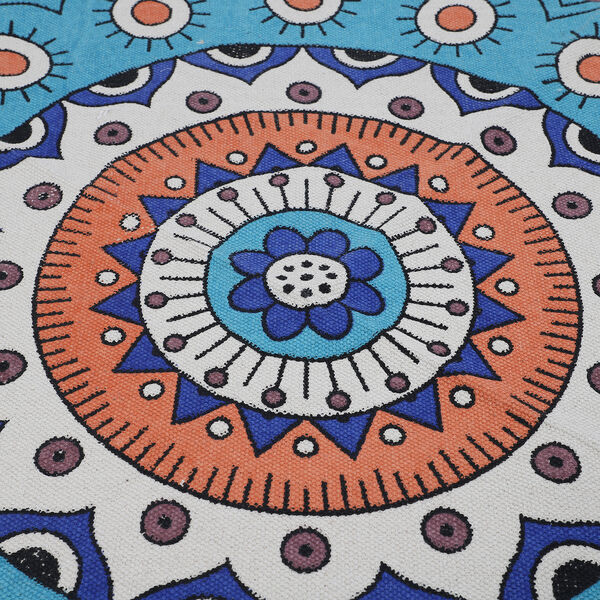 Handgewebter Teppich aus 100 % Baumwolle, 150 cm Durchmesser, Mandala Türkis image number 4