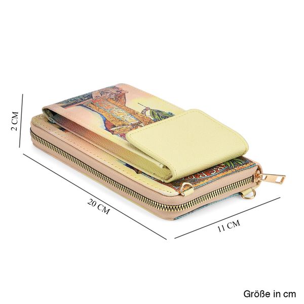 PU Handytasche mit RFID-Schutz, 20x11x2cm, Beige und gelb mit Gismonda-Muster image number 8