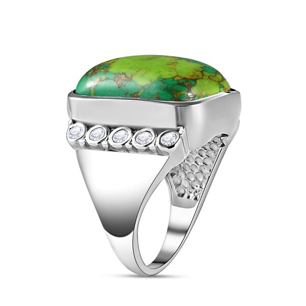 Gr&uuml;nes T&uuml;rkis, Wei&szlig;er Zirkon Ring, Edelstahl (Gr&ouml;&szlig;e 16.00) ca. 10.98 ct image number 5