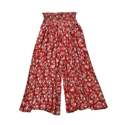 Luftige Taillen-Culottes mit Smok-Detail und Blumenmuster, Einheitsgr&ouml;&szlig;e, rot