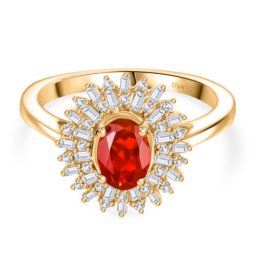 D'Joy AAAA Feueropal, Weißer Diamant Ring 925 Silber 750 Gelbgold Vermeil (Größe 19.00) ca. 0,85 ct image number 0