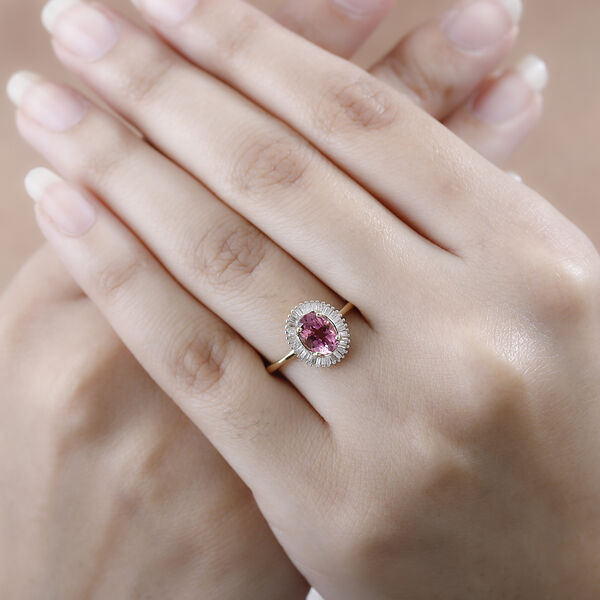 AAA rosa Calabar Turmalin und Diamant Ring in 585 Gelbgold - 1,39 ct. image number 10