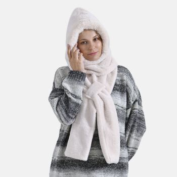 Superweicher 2-in-1 Langschal und M&uuml;tze aus Kunstfell, 110x13cm, wei&szlig;