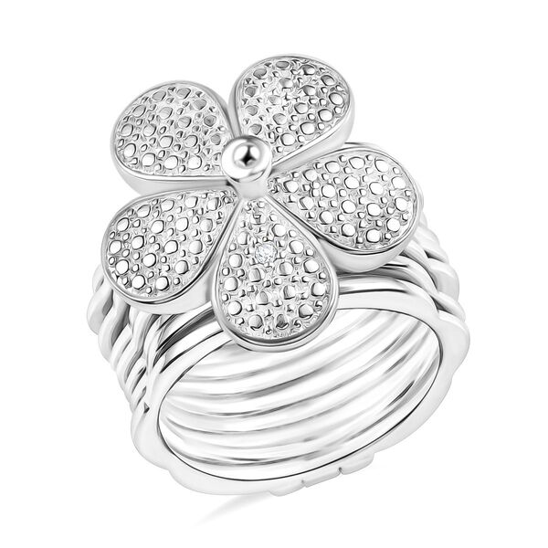 Wei&szlig;er Diamant Konvertierbarer Blumen-Ring, umwandelbar zum Armband, Nickelfreies Messing, 18cm image number 5