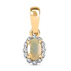 Natürlicher, äthiopischer Welo Opal, Weißer Diamant Anhänger 925 Silber vergoldet ca. 0.32 ct