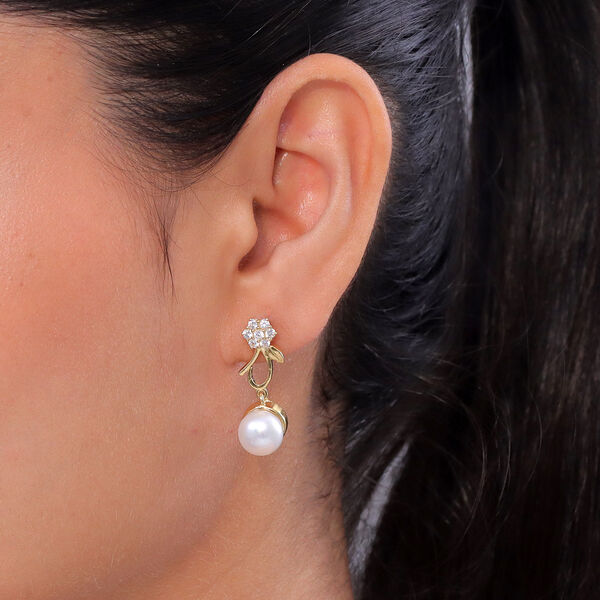 EVER TRUE S&uuml;&szlig;wasser Perle (8.5-9 mm), Wei&szlig;er Zirkon Ohrringe Nickelfreies Messing image number 2