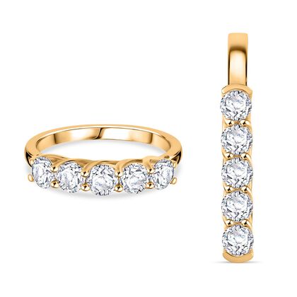 2er Set - Moissanit Anh&auml;nger und Ring (Gr&ouml;&szlig;e 16.00), 925 Silber 750 Gelbgold Vermeil ca. 2.50 ct