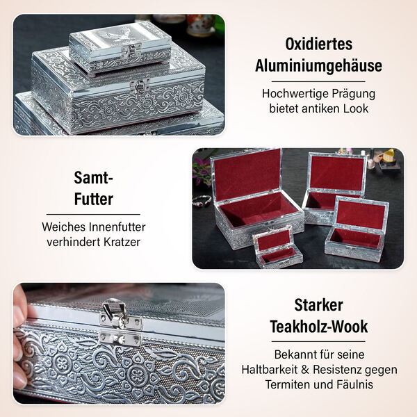 Satz von 4 handgefertigten Aluminiumboxen mit Adler-Motiv, Größen von 24x17x9 bis 13x6,5x3 cm image number 3