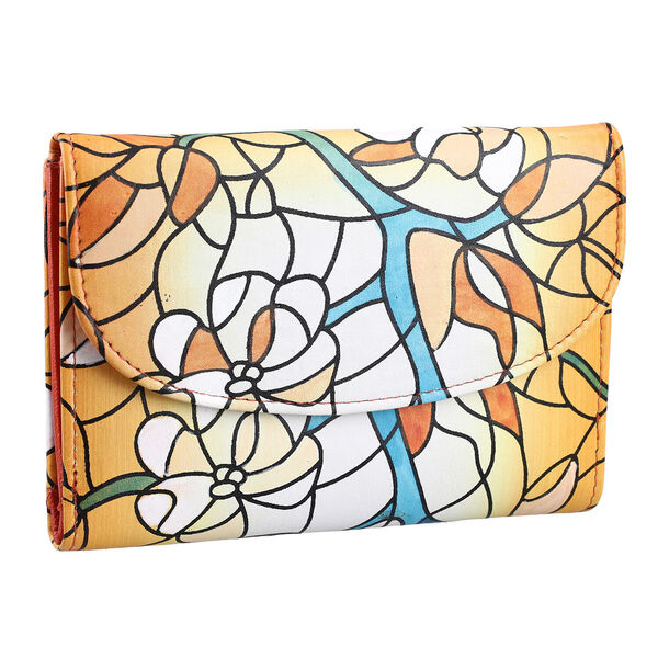 SUKRITI - Geldb&ouml;rse aus Echtleder mit Blumenmuster, Gelb image number 3