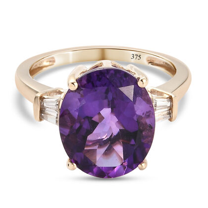 AA Lusaka Amethyst und Zirkon-Ring, 375 Gelbgold (Größe 20.00) ca. 4,66 ct