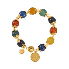 Mehrfarbiger Achat, Weißer Kristall Armband Flexibles Legierung Gelbes Gold