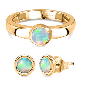 AA äthiopisches Welo Opal-Schmuckset, 925 Silber mit Gelbgold Vermeil - 1,02 ct.