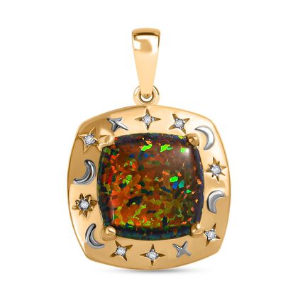 Labor erstellt schwarzen Opal, Wei&szlig;er Zirkon Anh&auml;nger 925 Silber  ca. 2,74 ct.