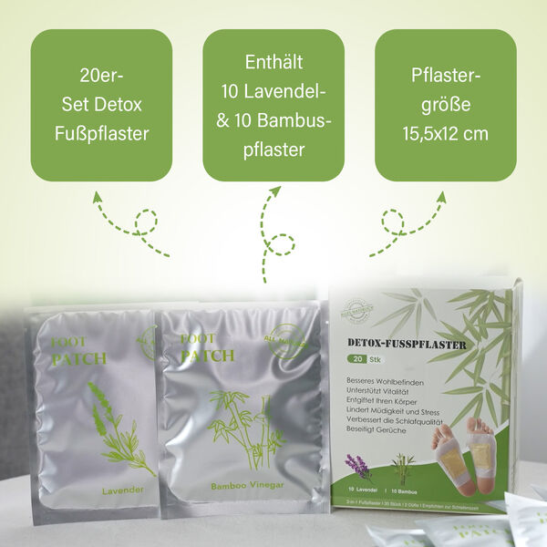 20er Set Detox Fußpflaster, Entgiftungspflaster, Lavendel und Bambus image number 5
