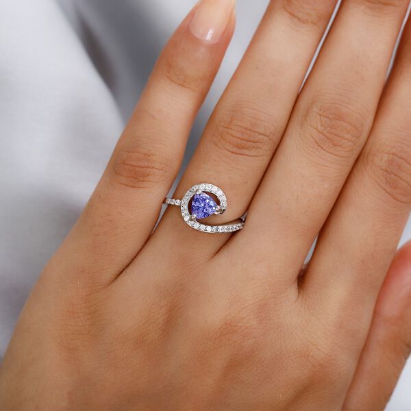 Tansanit und Zirkon Halo Ring 925 Silber Platin-&Uuml;berzug image number 3