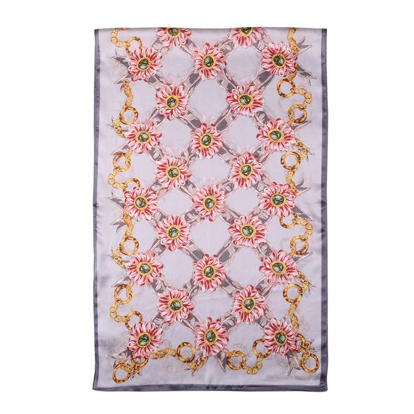 LA MAREY: Bedruckter Schal aus 100% Maulbeerseide, Blumenmuster, inkl. Geschenkbox, Grau  image number 4