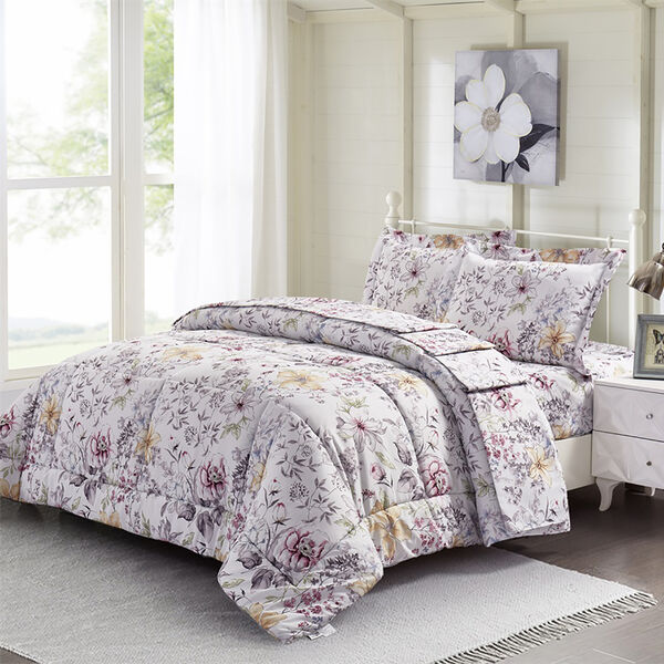 SERENITY NIGHT: 2er-Set, Bettdecke mit Kissenbezug, allergiefreundlich, Blumenmuster, Queensize