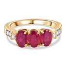 D’joy Afrikanischer Rubin (Fissure gefüllt), Weißer Zirkon Ring 925 Silber 750 Gelb Vergoldet (Größe 18.00) ca. 2,29 ct