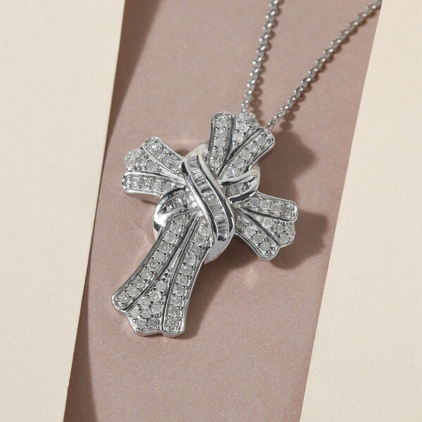 Diamant Kreuz-Anh&auml;nger mit Kette in Silber image number 3