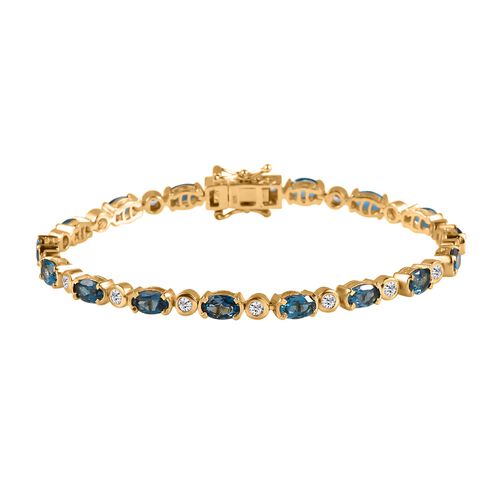 London Blau Topas und weißes Zirkon Armband, ca. 19 cm, 925 Silber vergoldet ca. 8.78 ct image number 0