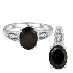 2er Set - D'Joy Elite Shungit (Oval) Ring und Anhänger, 925 Silber platiniert (Größe 17.00) ca. 1.82 ct