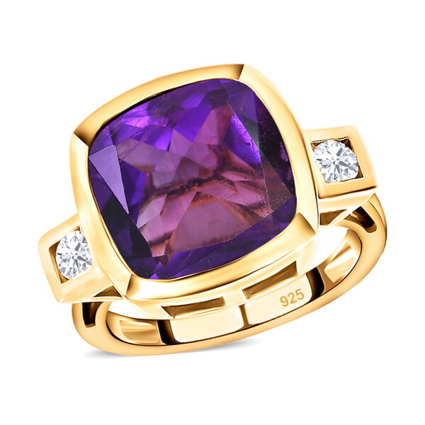 Lusaka Amethyst und wei&szlig;er Zirkon-Ring, 925 Silber vergoldet  ca. 6,71 ct image number 4