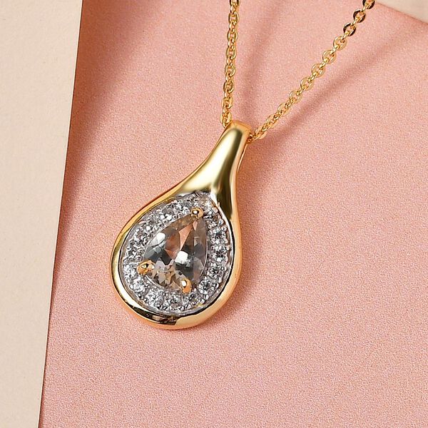 AAA Turkizit und wei&szlig;er Zirkon-Anh&auml;nger mit Kette, 50 cm - 0,93 ct. image number 3